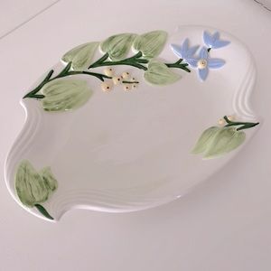 Holland Mold, hand painted, platter, bluebells, berries, leaves, signed “CEIL”